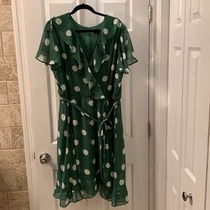 Lane Bryant, Green Polka Dot Ruffle Wrap dress